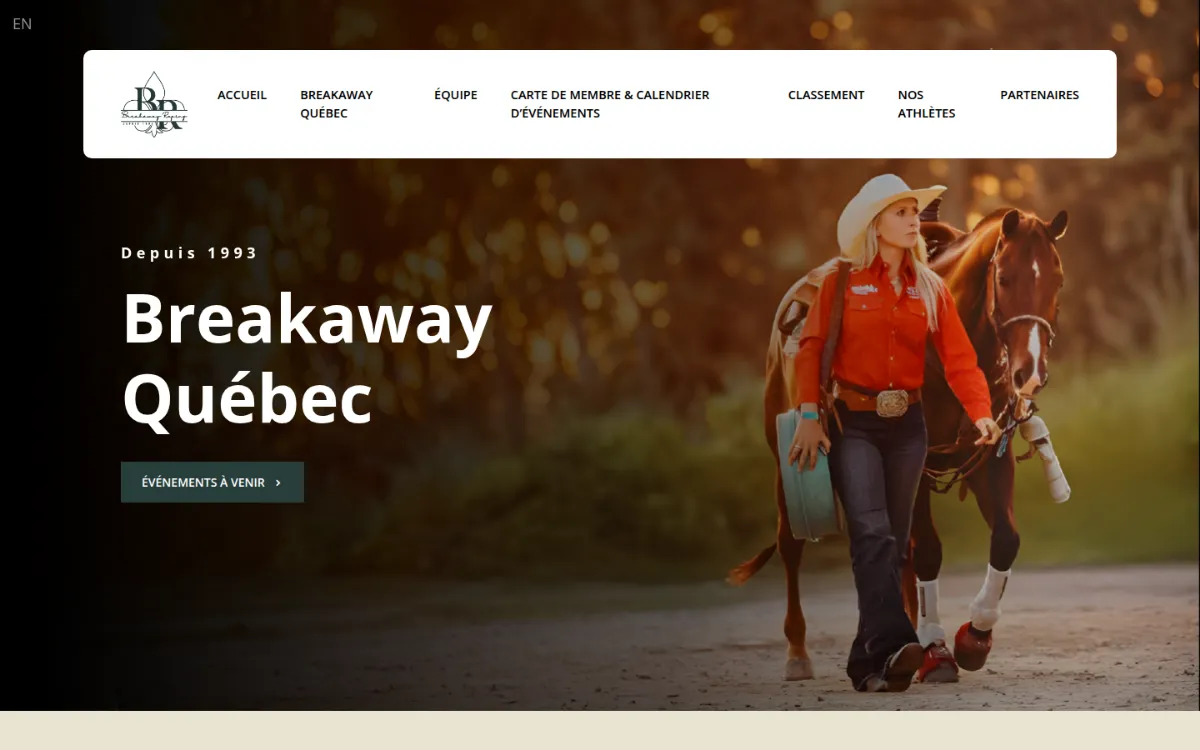Page d’accueil du site Breakaway Québec