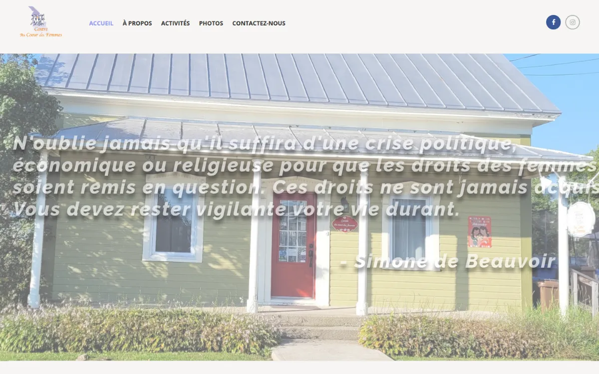 Page d’accueil du site Centre au cœur des femmes
