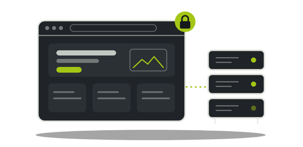 Hébergement web Illustration : un site web hébergé, protégé par un certificat SSL, et son serveur