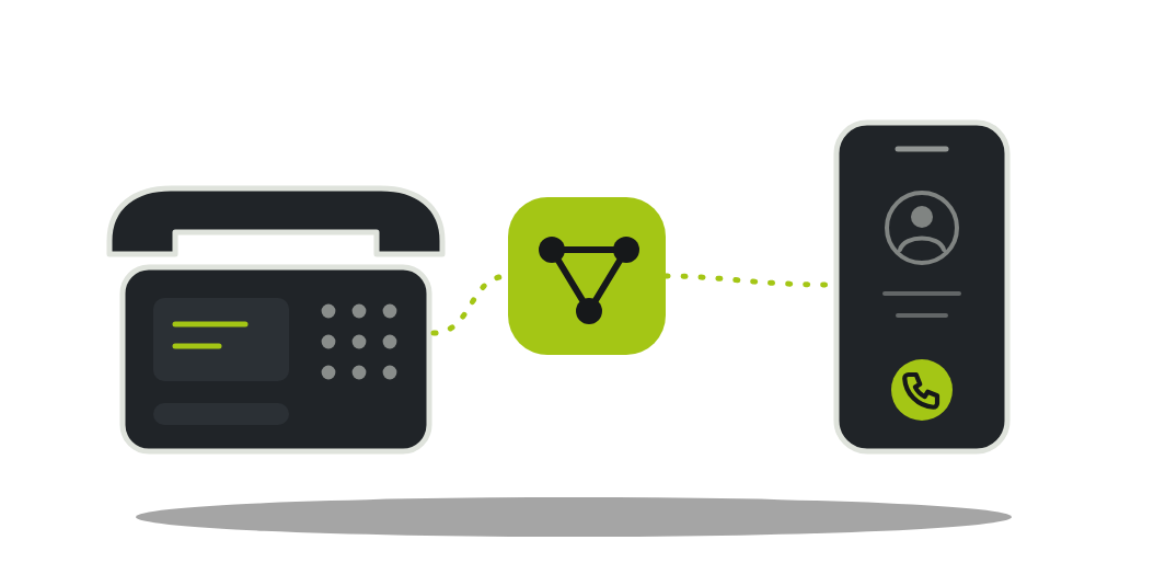 Téléphonie IP Illustration : un téléphone de bureau et un cellulaire reliés au système téléphonique hébergé